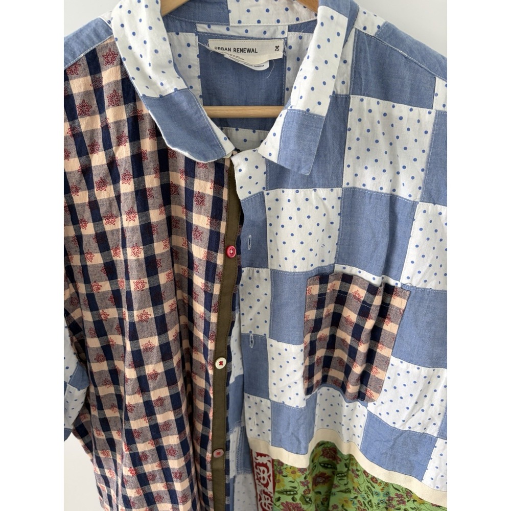 Urban Outfitters Urban Renewal Patchwork Multicolor Button Down Shirt XL - Picture 4 of 12